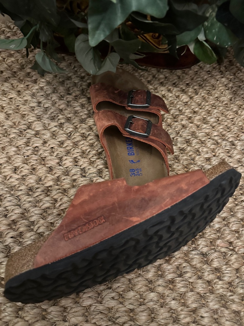 Birkenstock Brown Leather Double-Buckle Slide Sandals - Picture 8 of 12